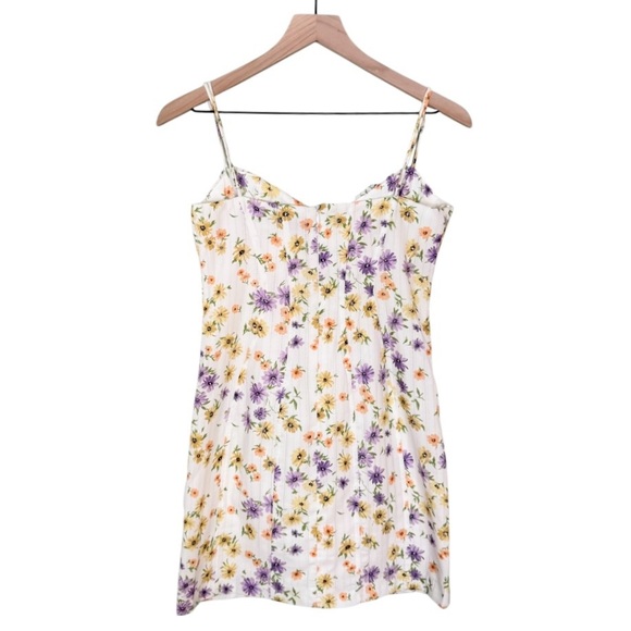 Zara Floral‎ Sweetheart Neckline Mini Dress White Purple Yellow Size Small - Picture 2 of 10